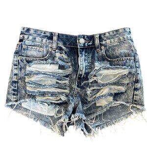 Dollhouse Distressed Denim Shorts Women Size 2 Blue Ripped Frayed Hem Lightweigh